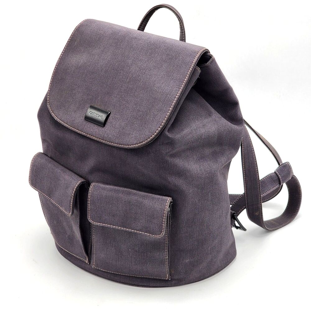 CitySac City Sac Two Pocket Nylon Travel Flap Backpack Knapsack Dark Gray